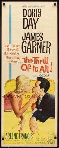 4g687 THRILL OF IT ALL insert '63 wonderful artwork of Doris Day kissing James Garner!