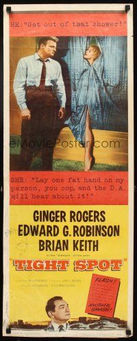4g692 TIGHT SPOT insert '55 Ginger Rogers naked behind shower curtain, Edward G. Robinson, Keith