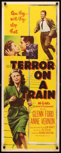 4g693 TIME BOMB insert '53 Terror on a Train, art of Glenn Ford & Anne Vernon in explosive action!