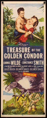 4g707 TREASURE OF THE GOLDEN CONDOR insert '53 Cornel Wilde grabbing girl & attacked by snake!