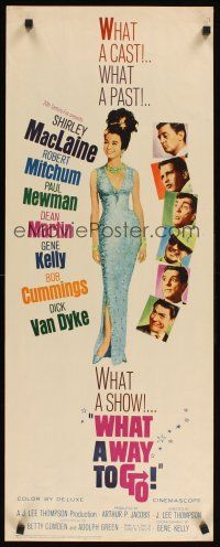 4g732 WHAT A WAY TO GO insert '64 Paul Newman, Mitchum, Dean Martin, full-length Shirley MacLaine!