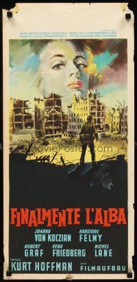 4g051 AREN'T WE WONDERFUL? Italian locandina '58 German comedy, art of bombed out city!