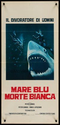 4g057 BLUE WATER, WHITE DEATH blue shark style Italian locandina '71 image of great white shark!