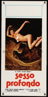 4g075 FLYING SEX Italian locandina '79 Sesso profondo, art of nude Eveline Barnett!