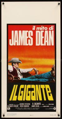 4g077 GIANT Italian locandina R83 image of James Dean reclined in car, George Stevens directed