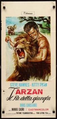 4g083 KING OF THE JUNGLE Italian locandina '70 Hawkes as Tarzan, screenplay by Umberto Lenzi!