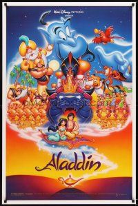 4k017 ALADDIN DS 1sh '92 classic Walt Disney Arabian fantasy cartoon, image of entire cast!