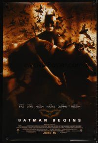 4k057 BATMAN BEGINS Batman and Rachel June 15 style advance DS 1sh '05 Christian Bale, Holmes!