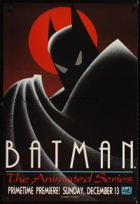 4k061 BATMAN: THE ANIMATED SERIES TV advance 1sh '92 DC Comics, cool artwork of the caped crusader!