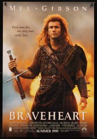 4k091 BRAVEHEART int'l advance DS 1sh '95 cool image of Mel Gibson as William Wallace!