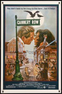 4k105 CANNERY ROW 1sh '82 cool art of Nick Nolte about to kiss Debra Winger by John Solie!
