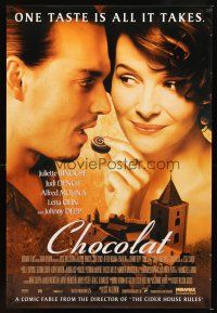 4k118 CHOCOLAT int'l 1sh '00 Johnny Depp, Juliette Binoche, one taste is all it takes!