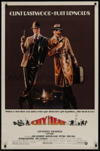 4k121 CITY HEAT 1sh '84 art of Clint Eastwood the cop & Burt Reynolds the detective by Fennimore!