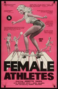 4k215 FEMALE ATHLETES 1sh '80 Annette Haven, John Holmes, art of sexy skateboarder!