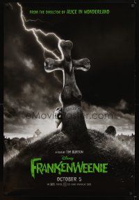 4k222 FRANKENWEENIE teaser DS 1sh '12 Tim Burton, horror image of wacky graveyard!