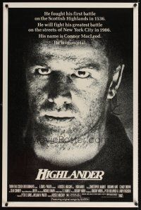 4k270 HIGHLANDER 1sh '86 huge close up headshot of immortal Christopher Lambert!