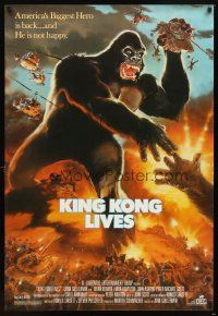 4k329 KING KONG LIVES 1sh '86 great artwork of huge unhappy ape attacked by army!