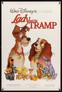 4k339 LADY & THE TRAMP 1sh R86 Walt Disney romantic canine dog classic cartoon!