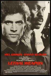 4k352 LETHAL WEAPON 1sh '87 great close image of cop partners Mel Gibson & Danny Glover!