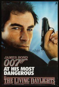 4k361 LIVING DAYLIGHTS teaser 1sh '87 super close up of Timothy Dalton as James Bond with gun!