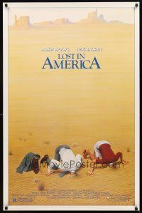 4k381 LOST IN AMERICA 1sh '85 Lettick art of Albert Brooks & Julie Hagerty w/heads in sand!