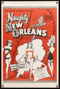 4k446 NAUGHTY NEW ORLEANS 1sh R59 burlesque, wild Louisiana Bourbon St showgirls!