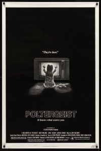 4k495 POLTERGEIST style B 1sh '82 Tobe Hooper, classic, they're here, Heather O'Rourke by TV!