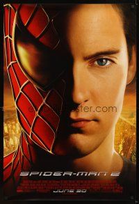 4k581 SPIDER-MAN 2 advance DS 1sh '04 half-masked superhero Tobey Maguire!