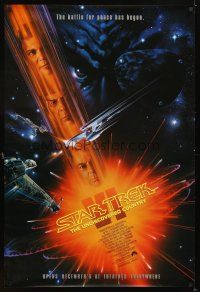 4k588 STAR TREK VI advance 1sh '91 William Shatner, Leonard Nimoy, cool sci-fi art by Alvin!