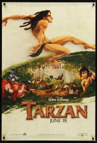 4k614 TARZAN Swinging style advance DS 1sh '99 Walt Disney, from Edgar Rice Burroughs!