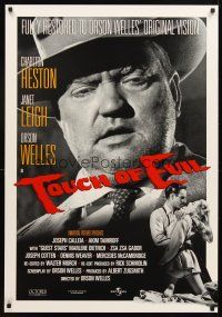 4k644 TOUCH OF EVIL heavy stock 1sh R98 close-up of Orson Welles, Charlton Heston & Janet Leigh!