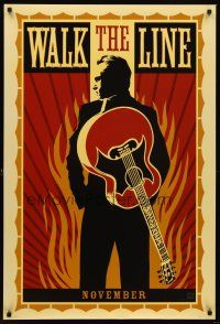 4k671 WALK THE LINE style A teaser DS 1sh '05 really cool artwork of Joaquin Phoenix as Johnny Cash