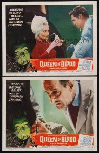 4h987 QUEEN OF BLOOD 2 LCs '66 close up of Dennis Hopper giving drink to inhuman Judi Meredith!