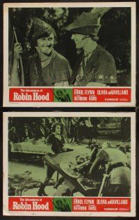4h811 ADVENTURES OF ROBIN HOOD 7 LCs R64 Errol Flynn as Robin Hood, Olivia De Havilland