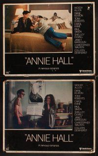 4h053 ANNIE HALL 8 LCs '77 Woody Allen kissed by Diane Keaton as he reads the newspaper!