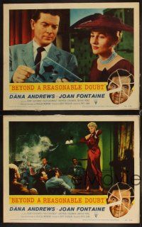 4h924 BEYOND A REASONABLE DOUBT 4 LCs '56 Fritz Lang directed noir, Dana Andrews & Joan Fontaine!