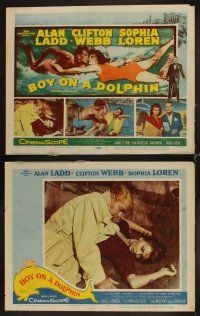 4h108 BOY ON A DOLPHIN 8 LCs '57 great images of Alan Ladd & sexiest Sophia Loren!