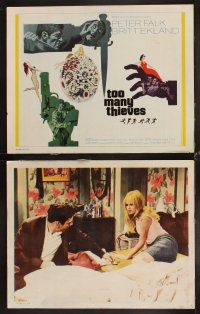 4h721 TOO MANY THIEVES 8 int'l LCs '66 Peter Falk, Britt Ekland, cool sexy crime artwork!