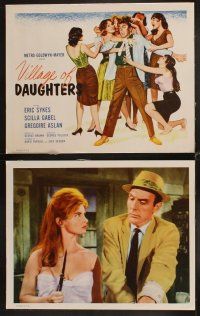 4h761 VILLAGE OF DAUGHTERS 8 LCs '62 Eric Sykes surrounded by sexy ladies, English comedy