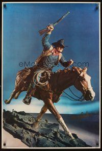 4j720 JOHN WAYNE THE MARSHAL commercial poster '79 great image of statue of The Duke on horseback!