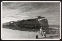 4j780 RAILROAD ENGINE commercial poster '90s wonderful b&w image of train & children!