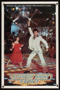 4j731 SATURDAY NIGHT FEVER commercial poster '77 John Travolta & Karen Lynn Gorney, disco!