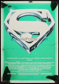4j740 SUPERMAN foil commercial poster '78 Richard Donner classic, cool shield logo image!