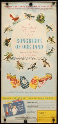 4j597 SONGBIRDS OF OUR LAND 1951 wall calendar '51 John Atherton artwork of birds!