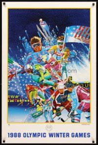 4j611 1988 OLYMPIC WINTER GAMES special 24x36 '87 Hiro Yamagata art of winter sports athletes!