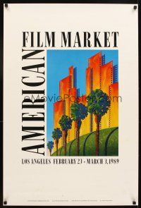 4j015 AMERICAN FILM MARKET film festival poster '89 cool art of film strip buildings!