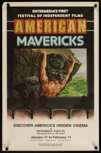 4j016 AMERICAN MAVERICKS film festival poster '79 Fernandes art of cameraman hanging from cliff!
