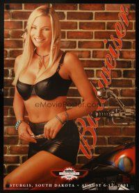 4j469 BUDWEISER 19x27 advertising poster '01 sexy girl at Sturgis Motorcycle Rally!