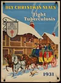 4j625 BUY CHRISTMAS SEALS FIGHT TUBERCULOSIS special 19x26 '31 cool winter scene artwork!