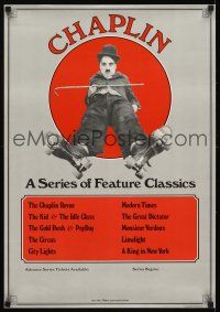 4j082 CHAPLIN special 20x28 '73 great image of Charlie with cane wearing rollerskates!
